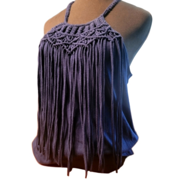 Ariat Tops - Ariat navy blue macrame tassle racerback (M)